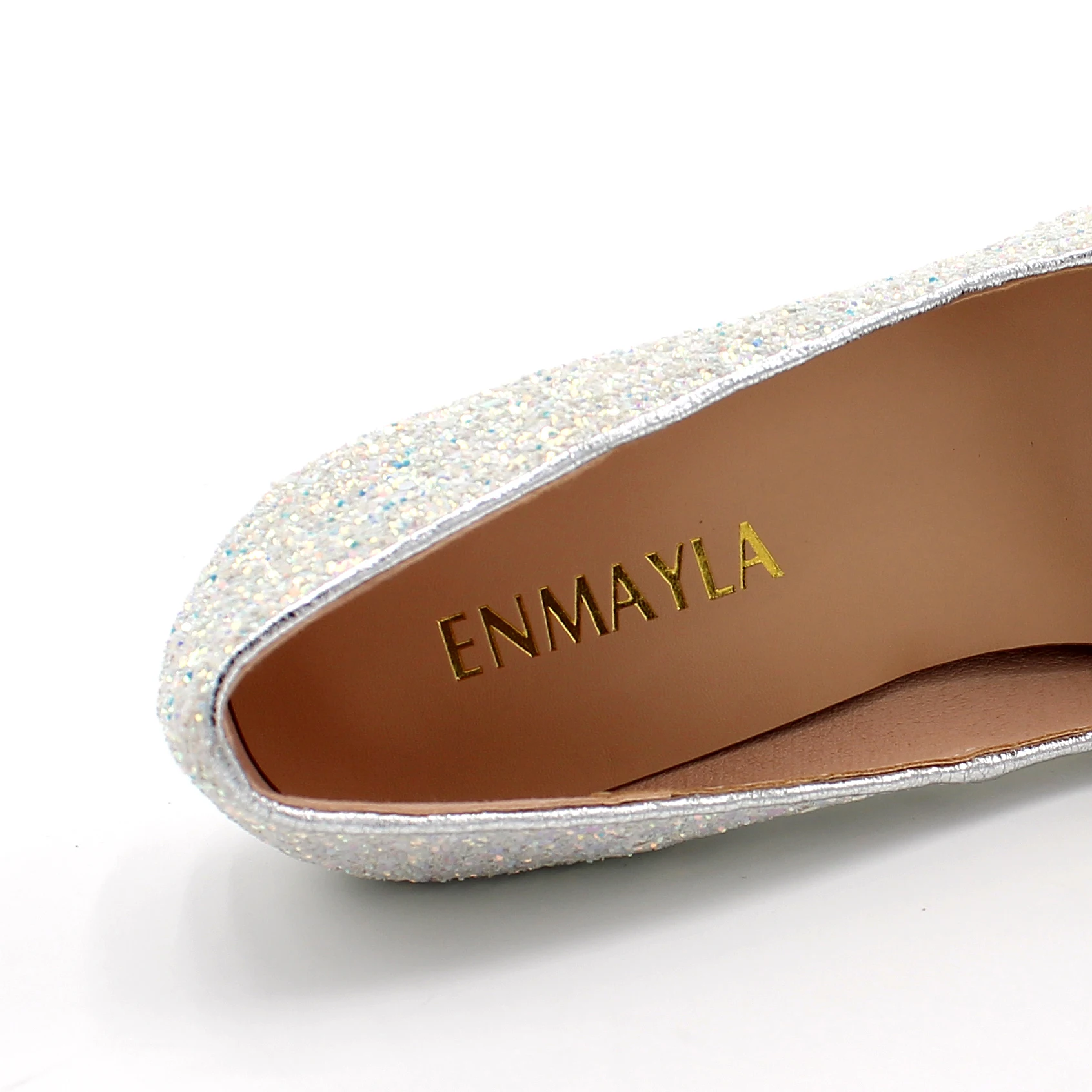 ENMAYLA/летние туфли Женские лодочки на платформе с блестками Розовые белые для