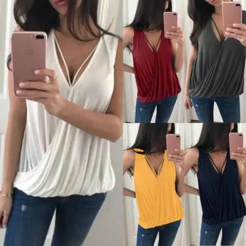 Fashion Women V-Neck Summer Blouses Top Sleeveless Blouse Casual Tops Shirt |