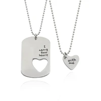 2 pcsset letteringi carry your heart with me hollow heart charm pendant necklace for lovers set alloy plated jewelry