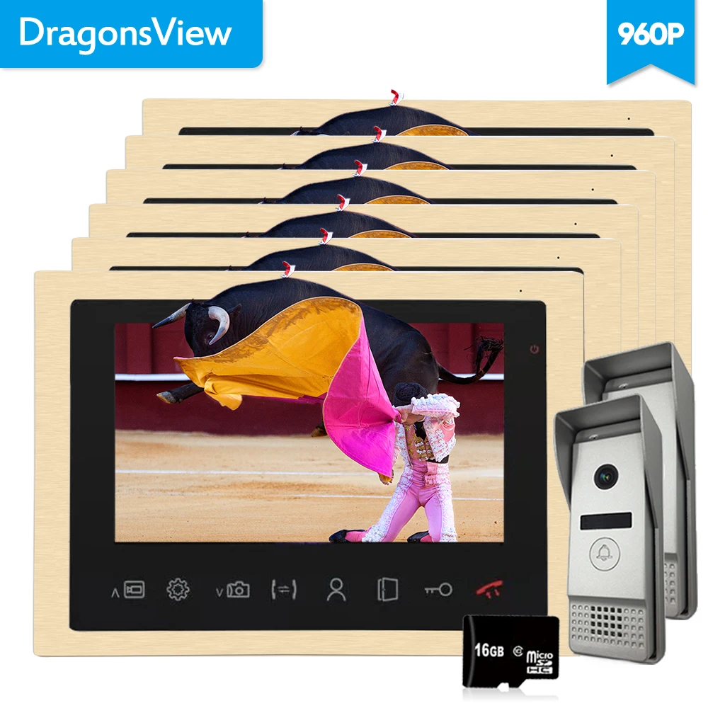 Dragonsview AHD 960P видеодомофон дверной звонок интеркомы для частных домов 10 дюймов 6