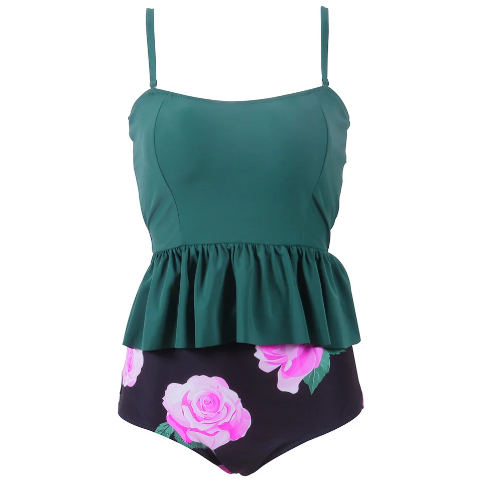 Женский купальник с бретелькой через шею SAMEGAME однотонный танкини принтом Летний