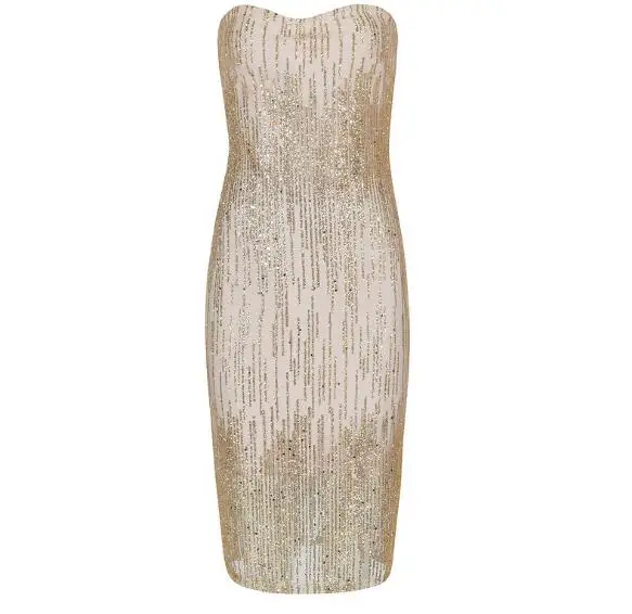 New Arrival Sequined Strapless Bandage Dress Gauzy Sexy Celebrity Elegant Women Bodycon Evening Party Dresses | Женская одежда
