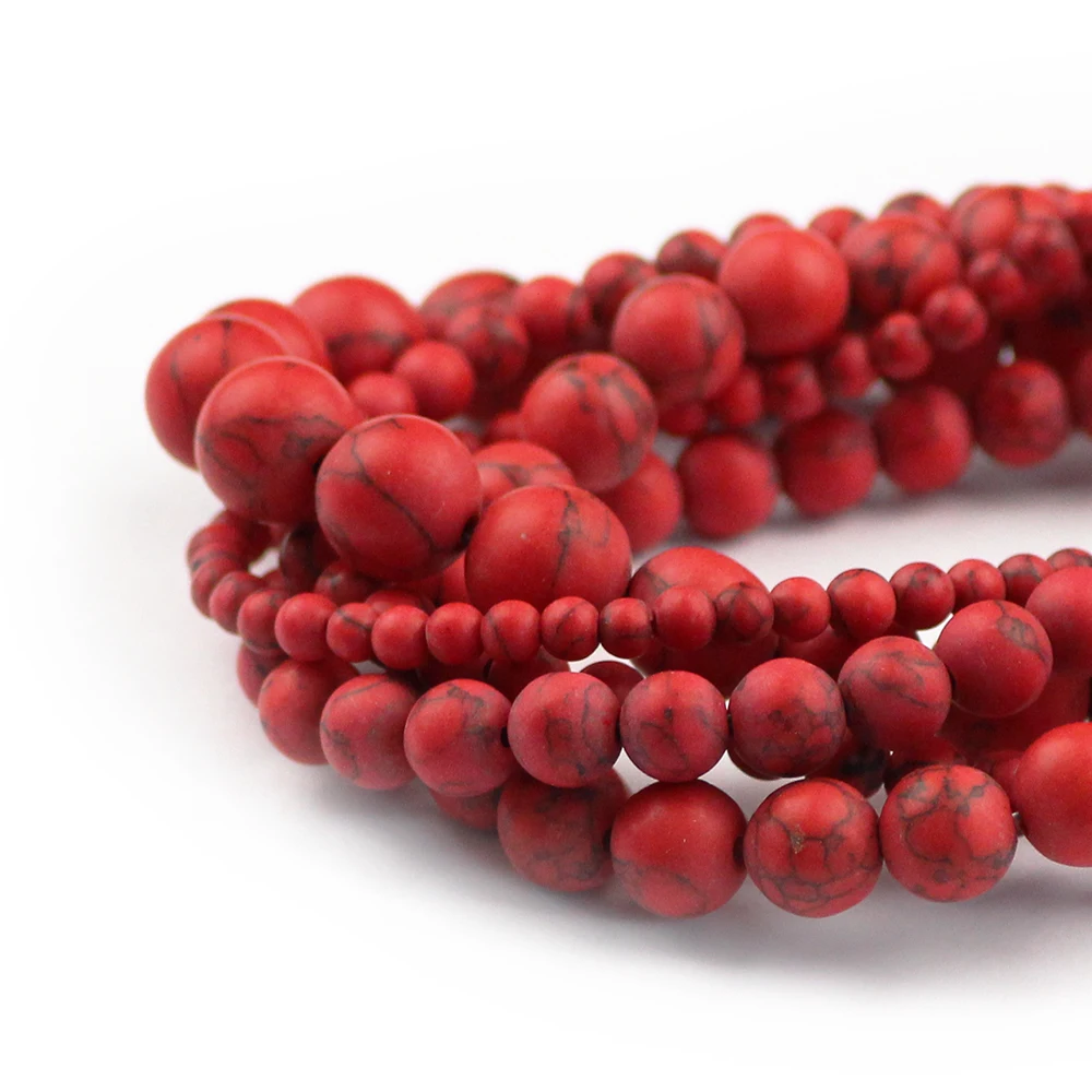 BTFBES Top Quality Round Red Veins Beads Natural Red 4 6 8 10 12mm Stone Loose Beads For Jewelry Making Bracelets DIY Necklace images - 6