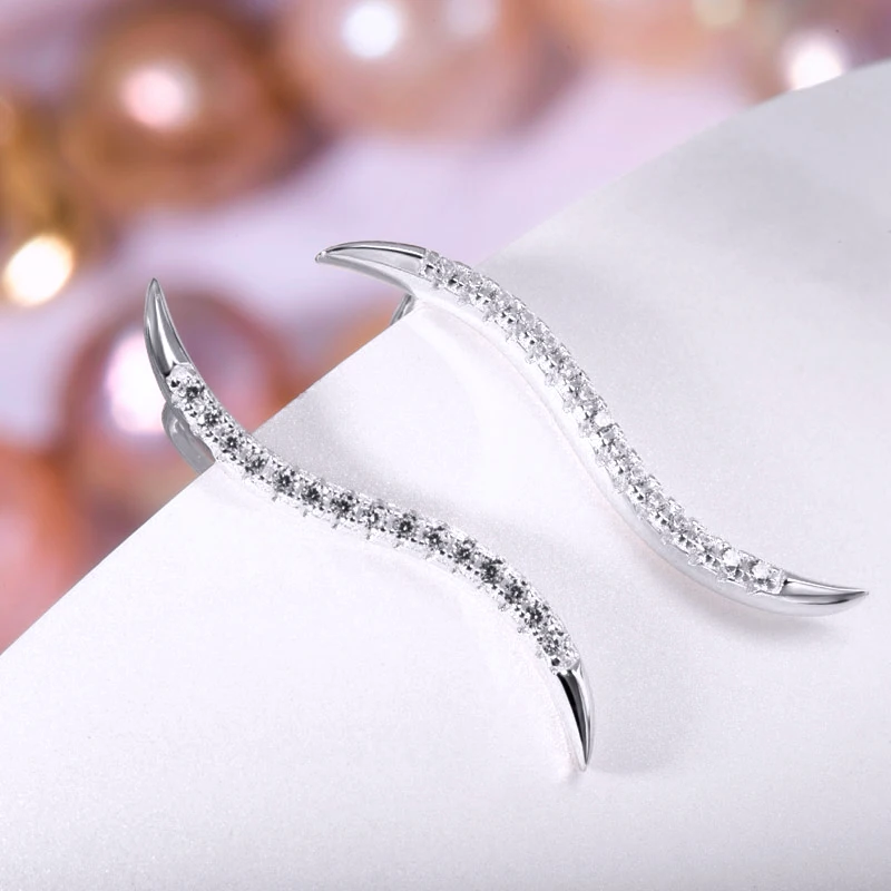 Fashion Sterling Silver Crawler Cuff Earrings CZ Minimal Delicate Leaf Wave Shape Stud Earring Brincos bijoux woman Gift ZK30 | Украшения и