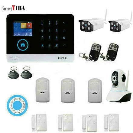 SmartYIBA 433 мГц Беспроводной WI-FI 3g WCDMA сигнализация дома охранной сигнализации дыма комплект видео IP Камера Солнечный Мощность siren - Цвет: B KIT