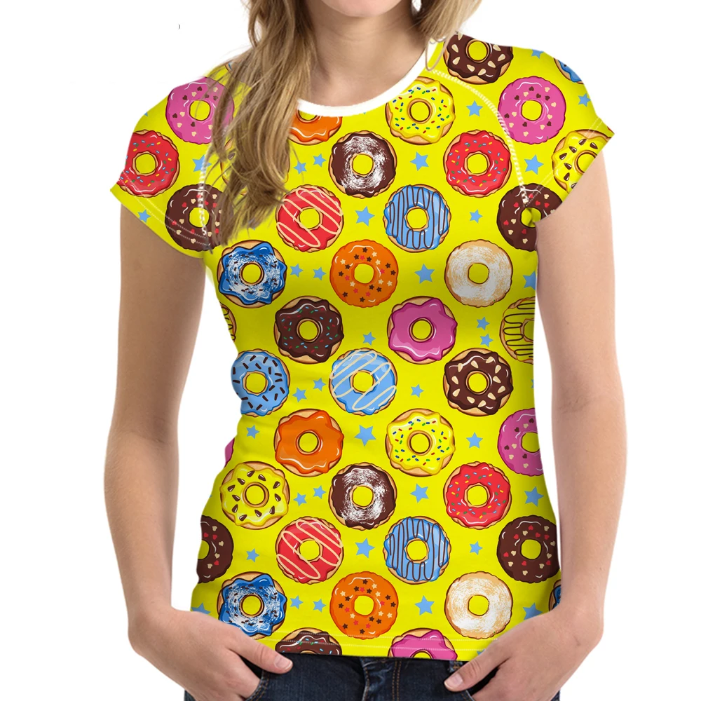

Noisydesigns 3D Kawaii Multicolor Donuts Printed Tee Shirt Women 2018 Cotton Tops Tee for Women Short Sleeve T Shirt Summer Tops