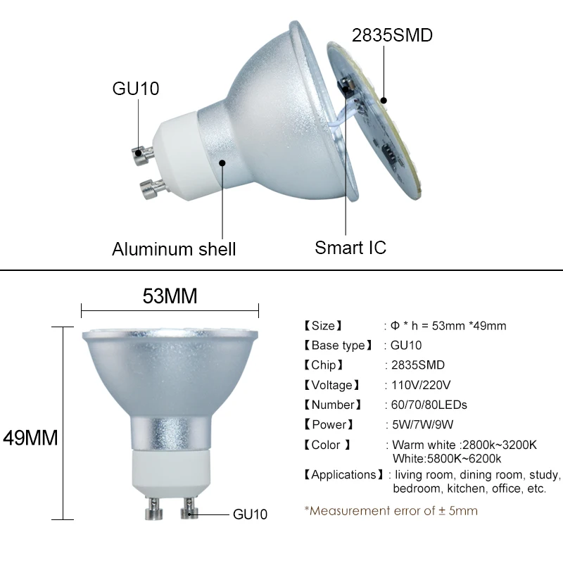 Супер Яркий Светодиодный точечный светильник GU10 с регулируемой яркостью 120 В 220