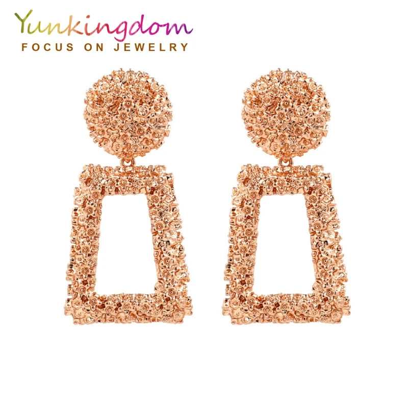 Yunkingdom новые модные ювелирные изделия геометрические висячие серьги для женщин Серебряные/Золотые массивные длинные серьги