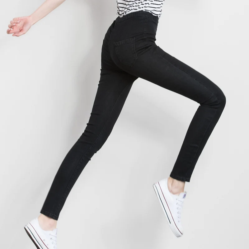 Женские джинсы высокая талия полная длина плюс размер черные синие повседневные