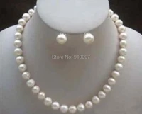 lhx54015exquisite 9mm white cultured pearl necklace earring set