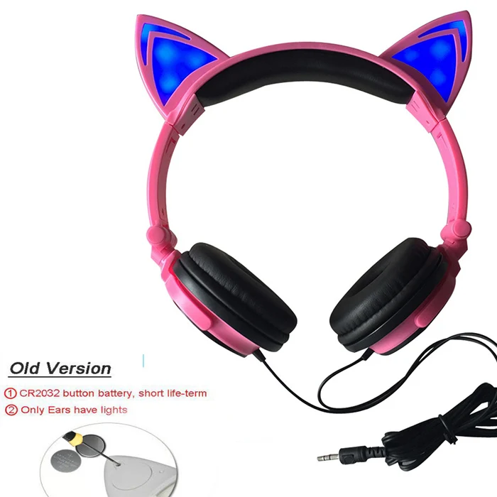 old version pink Рождественский складной мигающий светящийся кошачий ушной комплект наушников для игр детский светодиодный фонарик для ПК ноутбук мобильный компьютер - Цвет: old version pink