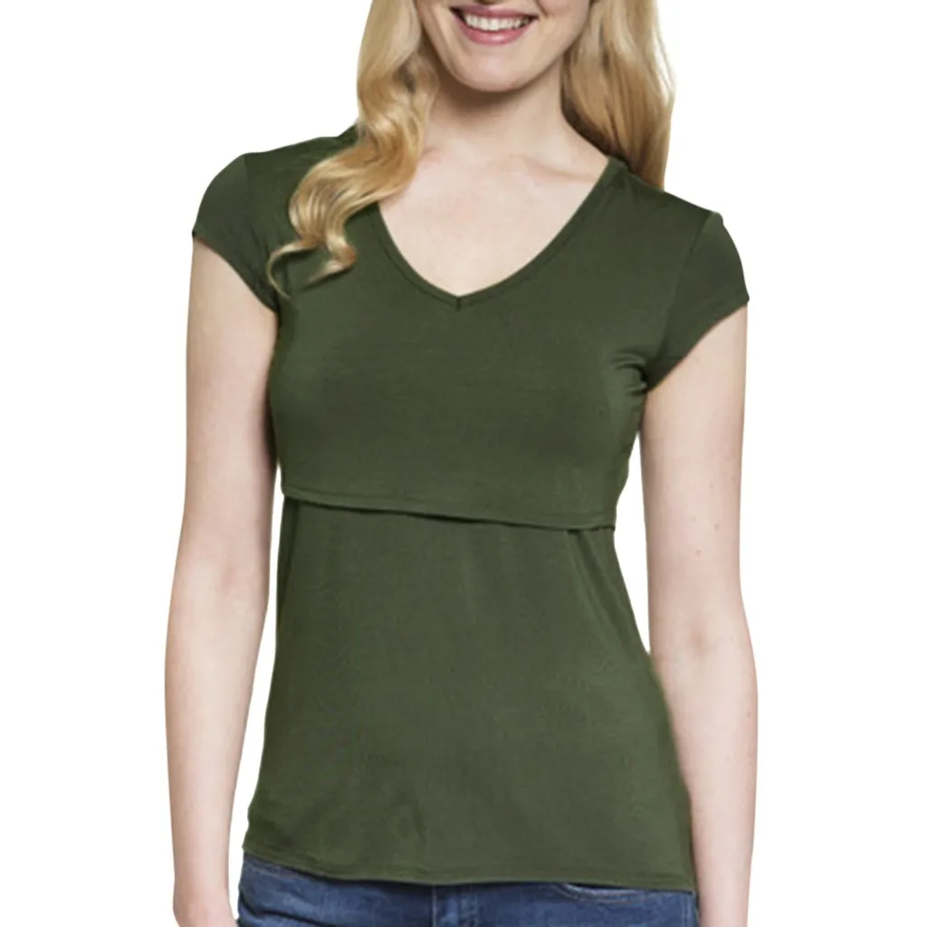 Женская блузка для беременных топ с запахом и коротким рукавом Двухслойная