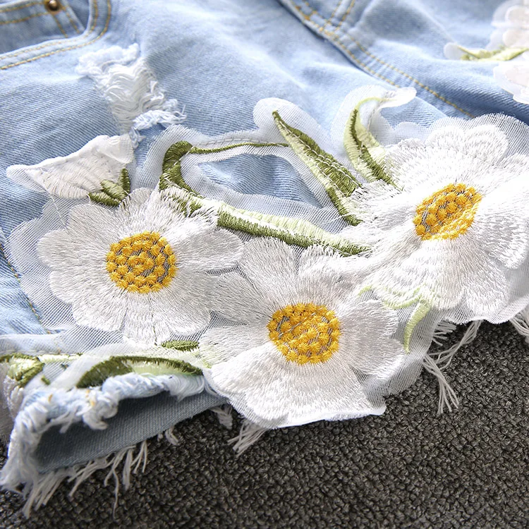 Женские ковбойские шорты элегантные летние с цветочной вышивкой|Широкие джинсы|