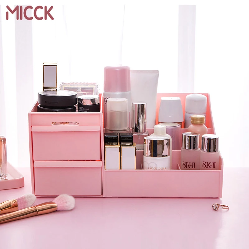 MICCK Настольный Одноцветный ящик для хранения косметики большой туалетный столик канцелярский Органайзер Чехол Органайзер для домашнего макияжа