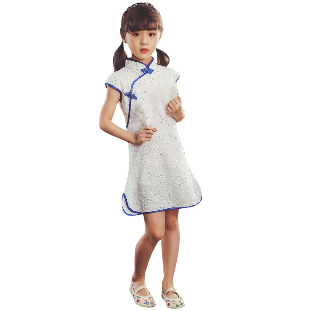 SAGACE Cheongsam Qipao Kids Girl Dress Summer Elegant Chinese Style Floral Print Sleeveless | Детская одежда и обувь