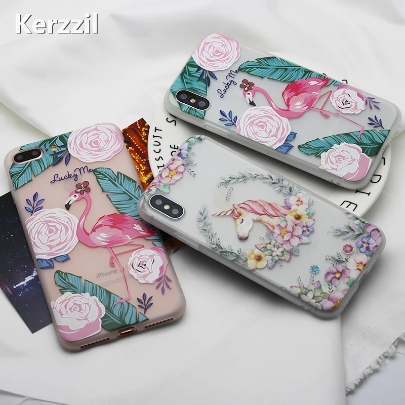 Чехол Kerzzil с милым единорогом фламинго для iPhone 7 6 6S Plus мягкий чехол из ТПУ милыми