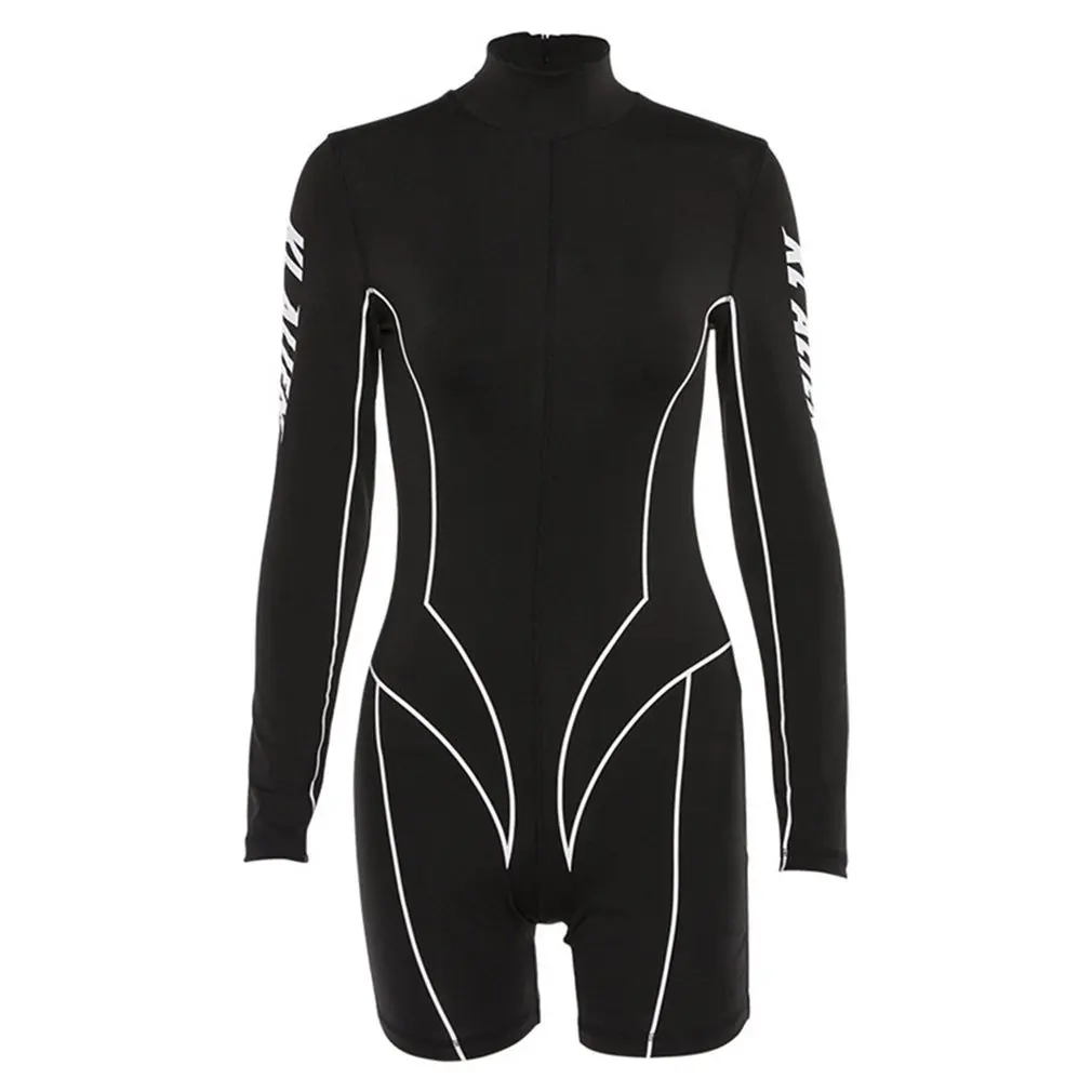 Женский водолазка с длинным рукавом комбинезон для фитнеса В Полоску Пэчворк