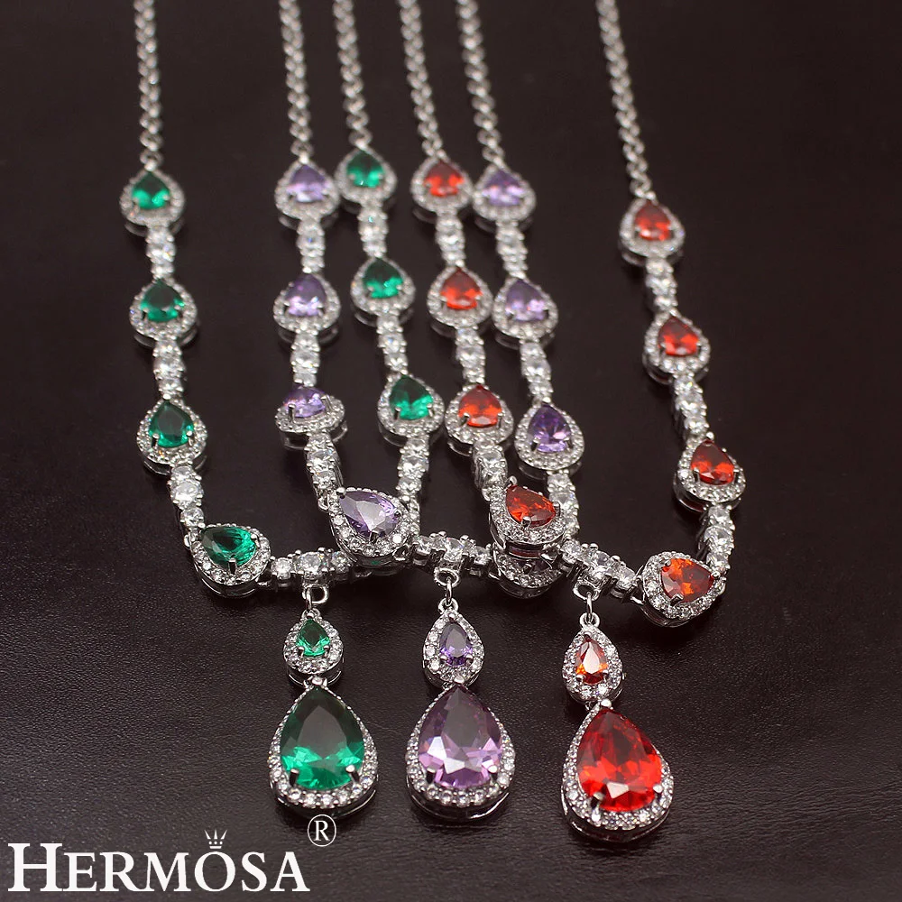 Wedding Jewelry Super Girls Choker 925 Sterling Silver Pendant Necklace 18'' Shiny Garnet Necklaces For Women Romantic Party Hot |