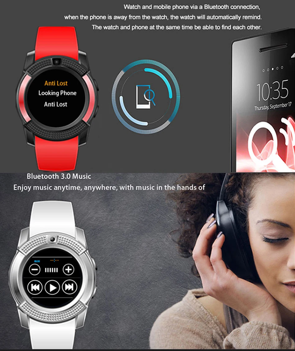 Новинка 2017 1.22 дюймов V8 Bluetooth Smart Watch России WhatsApp Facebook камера музыка синхронизатор