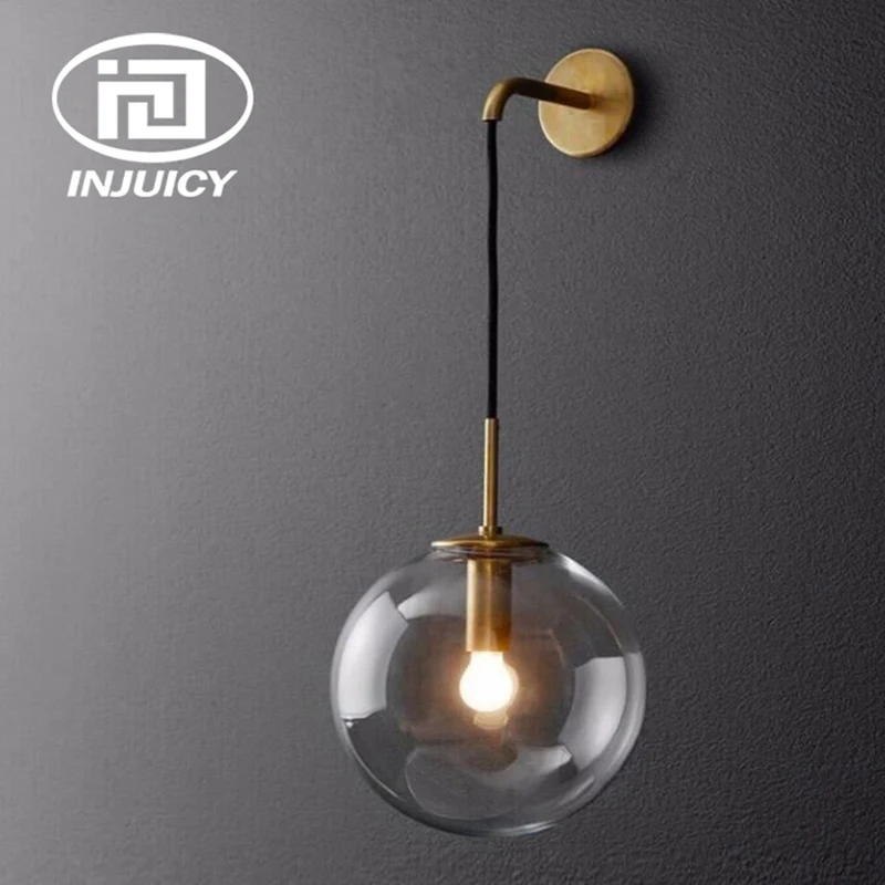 Simple Vintage Wall Lights American Retro Cognac Glass Ball Circle Bronze LED Lamp Hotel Restaurant Mirror | Лампы и освещение