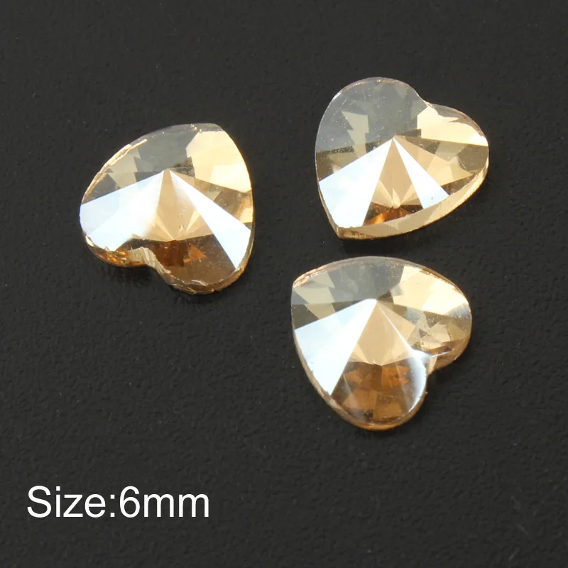 Heart 6mm Сердце/конский глаз/луна/овальный кристалл для ногтей шампанское горный хрусталь 3D Шарм плоский стеклянный камень маникюр стразы для ногтевого дизайна каменный декор - Цвет: Heart 6mm