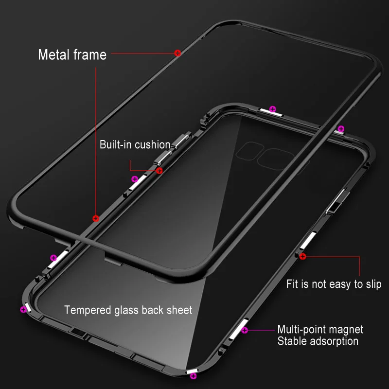

Phone Case for Samsung S8 S9 Plus Magnetic Adsorption Metal Cover Back Tempered Glass RL88 ND998