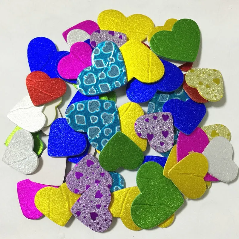 55PCS hearts 1 пакетов/лот. Океанские животные блестящие наклейки из пеноматериала цветные Обучающие Игрушки для раннего обучения Детский Сад Искусство и ремесла Детская комната Наклейка - Цвет: 55PCS hearts