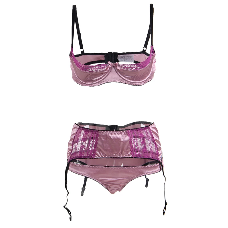 Valentine's day sexy women lingerie set plus size satin open bra garter belt femme set803 | Тематическая одежда и