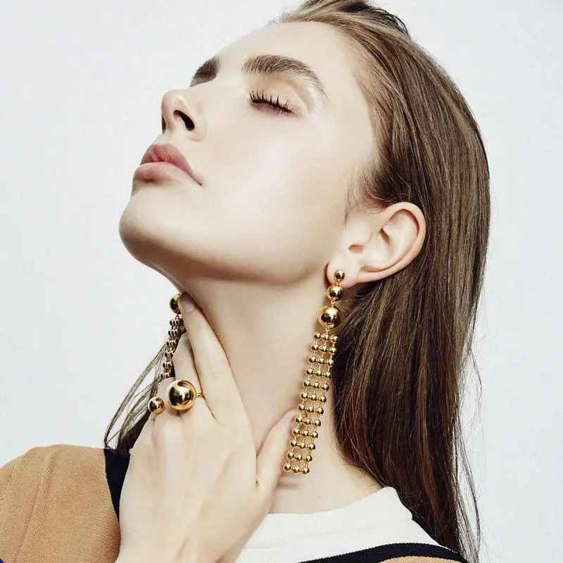 Meidi Винтаж многослойная Лонг кисточкой Золотые бусы серьги для Для женщин сплав