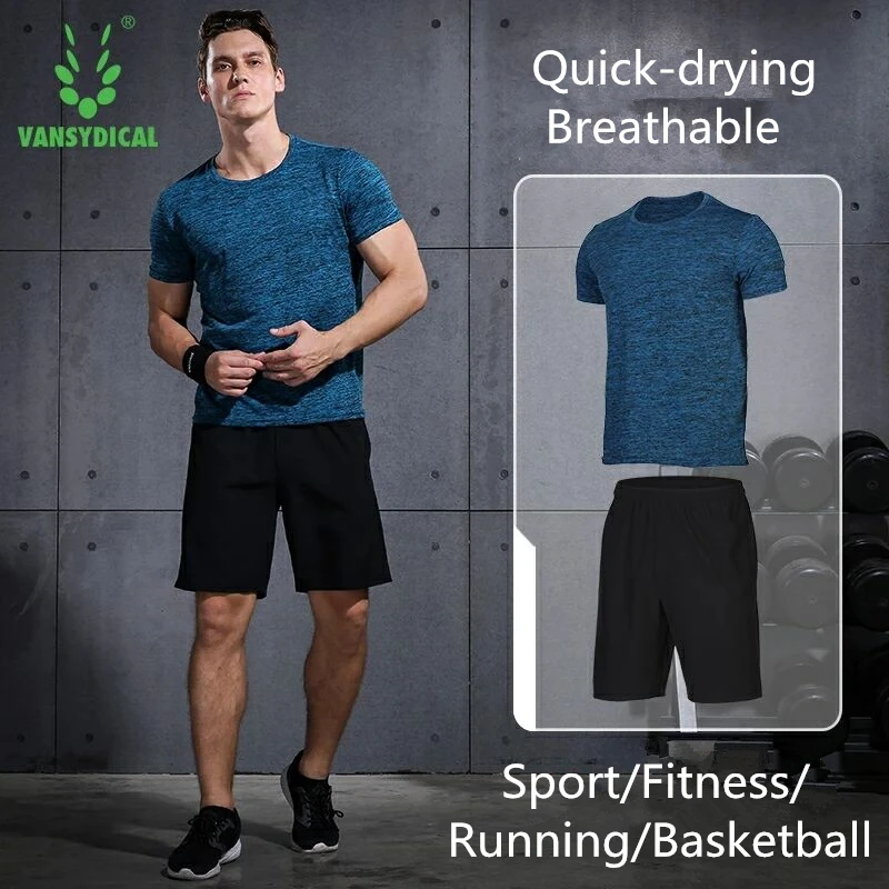 Фото Vansydical спортивные костюмы для бега для мужчин s фитнес шорты с коротким рукавом комплект из 2 предметов Спортивная одежда мужские тренировочные костюмы куртка с капюшоном для бега №2