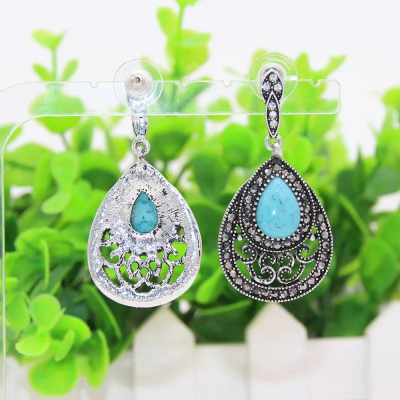 Sunspicems винтажные богемные серьги капли для женщин полые цветы зеленый камень