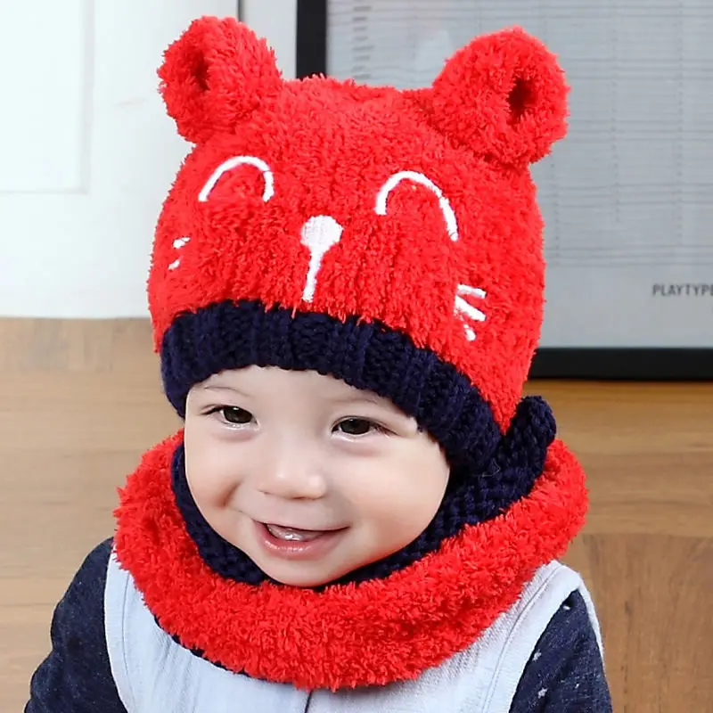 Adorable Hotest Toddler Infant Baby Girls Boys Warm Hat Winter Hooded Scarf Ear flap Knitted Cap Cute Gift Suit For 1-3 T | Детская