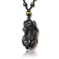 natural obsidian pixiu pendant with free bead chain men and women crystal stone one money brave troops pendant necklace jewelry
