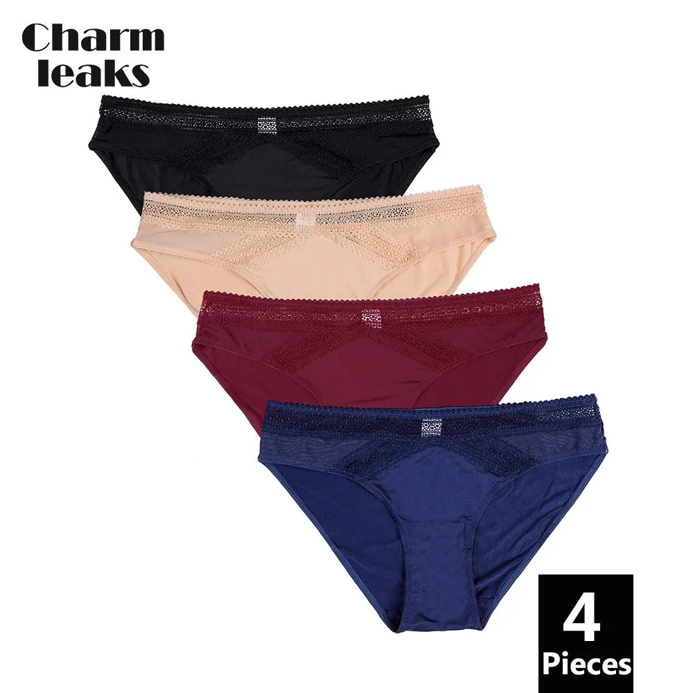 4 IN PACK Charmleaks, женские трусики, трусы, нижнее белье, приятные для кожи, хлопок, мягкие, одноцветные, с отверстиями, упаковка из 4, средняя талия, уютные, горячая Распродажа, милые - Цвет: 4 IN PACK