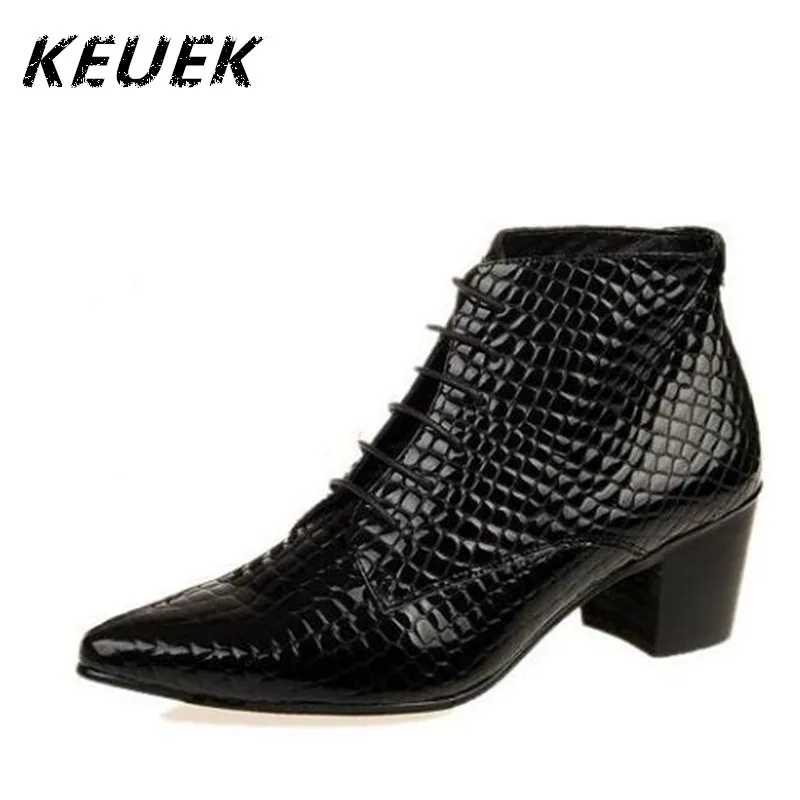

British style Men Fashion boots Genuine Leather Pointed Toe Ankle boots Male elevator shoes Autumn Winter 022