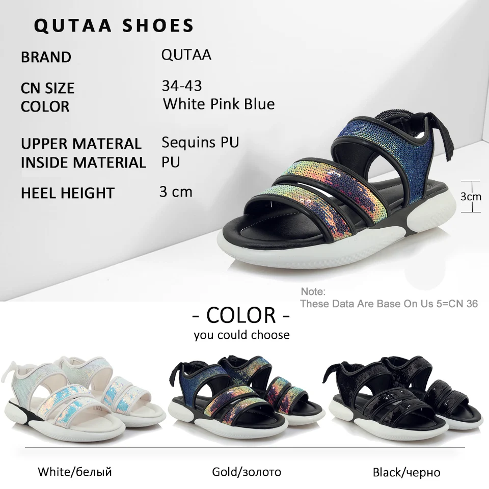 QUTAA г. Женская обувь модные толстые нижние сандалии из PU искусственной кожи с открытым носком, украшенные блестками, с бантом-бабочкой, смешанных цветов размеры 34-43