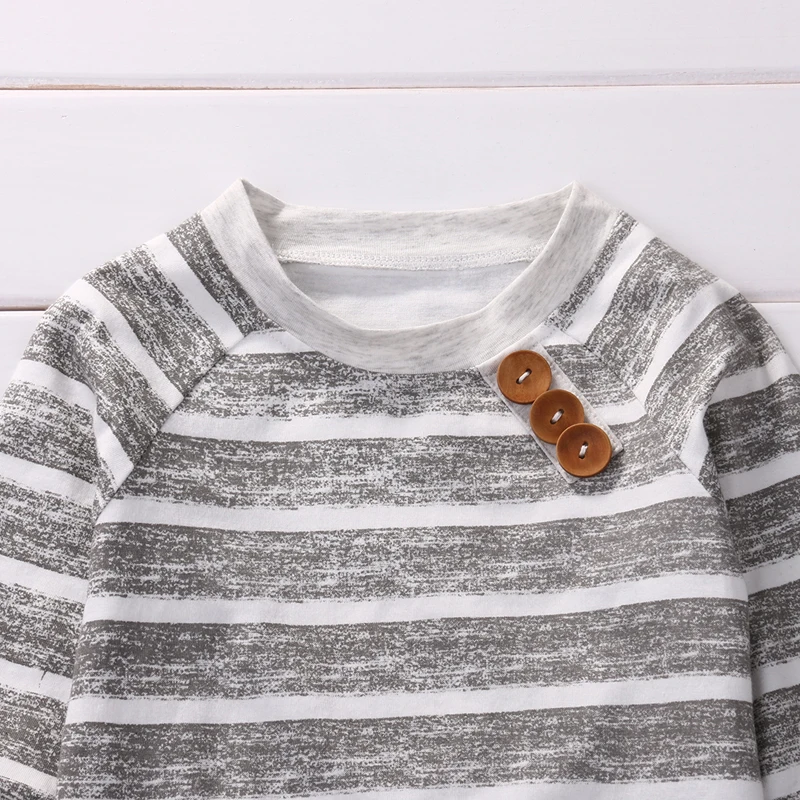 2017 Casual Active Toddler Baby Boy Girls Cotton Long Sleeve O-Neck Pullover Striped Shirt Top Pant Hat 3PCS Outfit Autumn 0-18M | Детская