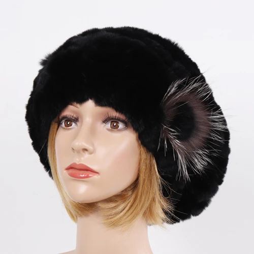 black Новинка, настоящий мех кролика, шапочки, женская вязаная шапка, натуральный настоящий мех кролика, берет, шапки для девушек, зимние теплые шапки из натурального меха - Цвет: black