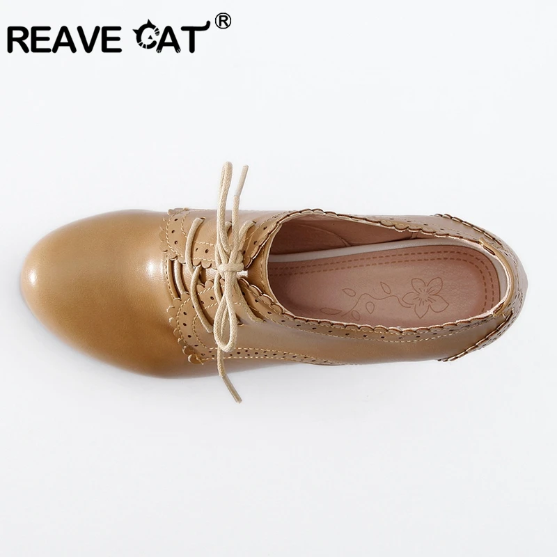 

REAVE CAT Women Leather High Heel Pumps Shoes for Women Spring Autumn Office Lady Thick Heels Shoes Women Pumps stilettos A540
