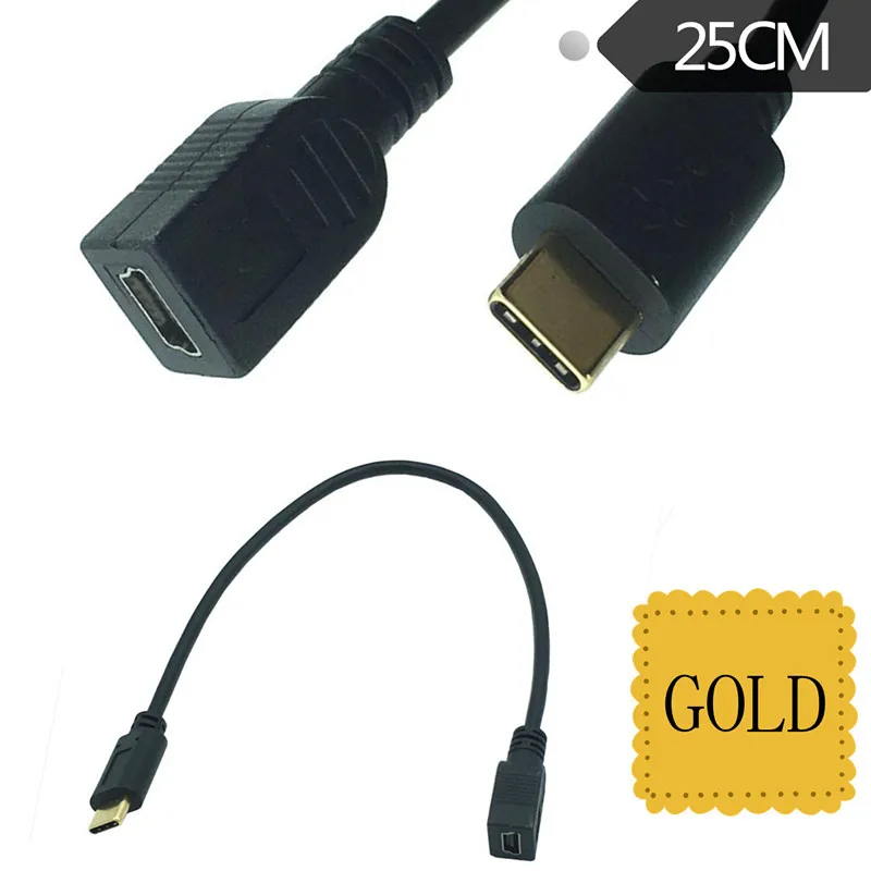 Реверсивный дизайн USB 2 0 золотистый 3 1 Type C Штекерный разъем для Mini Женский кабель