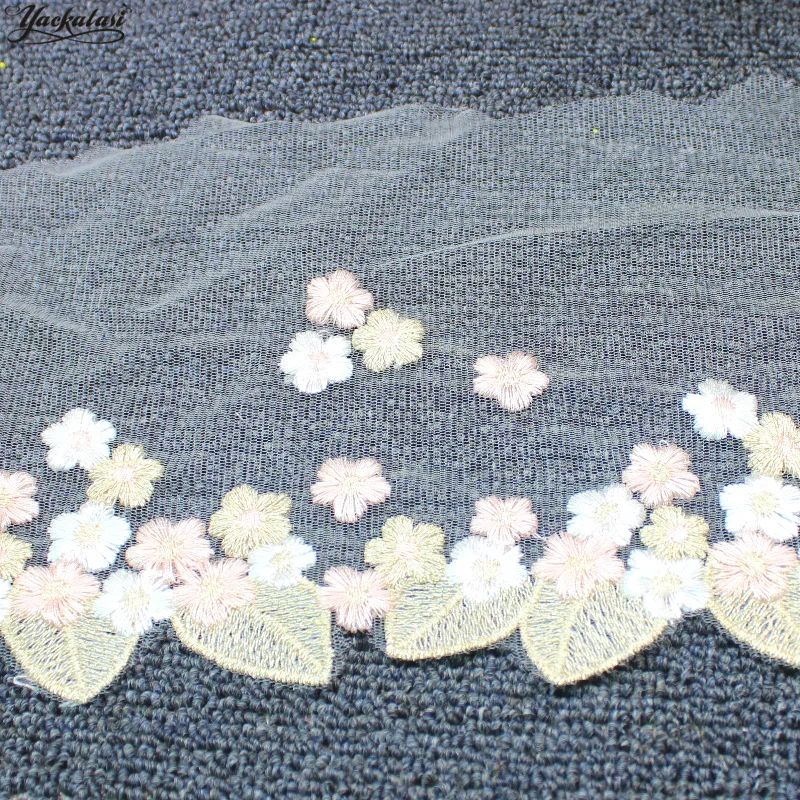 

YACKALASI Cotton Lace Embroidered Appliqued 3D Floral Soft Tulle Mesh Lace Fabrics Fancy Colored Scalloped Sewing Trim 17CM