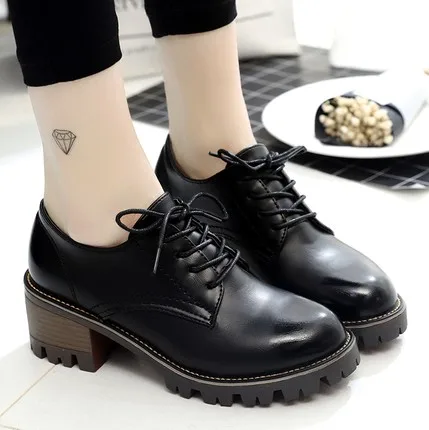 2019 новые весенние кожаные туфли в британском стиле ретро на толстом высоком