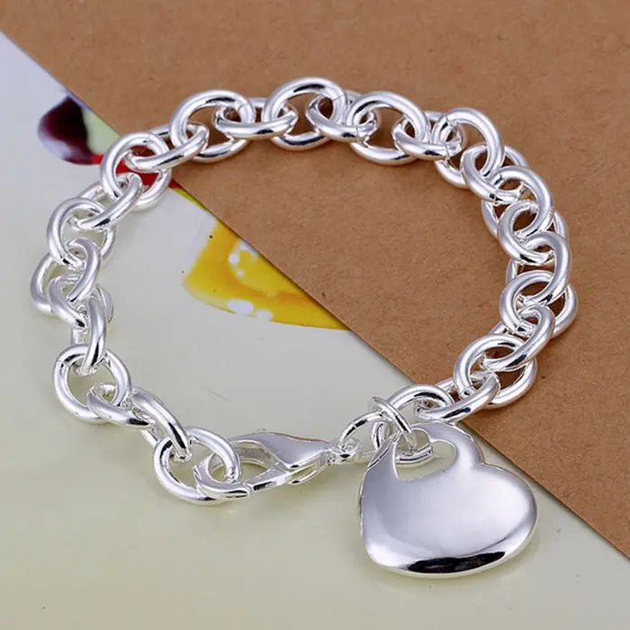 925 jewelry silver plated bracelet Heart in thick H273 | Украшения и аксессуары