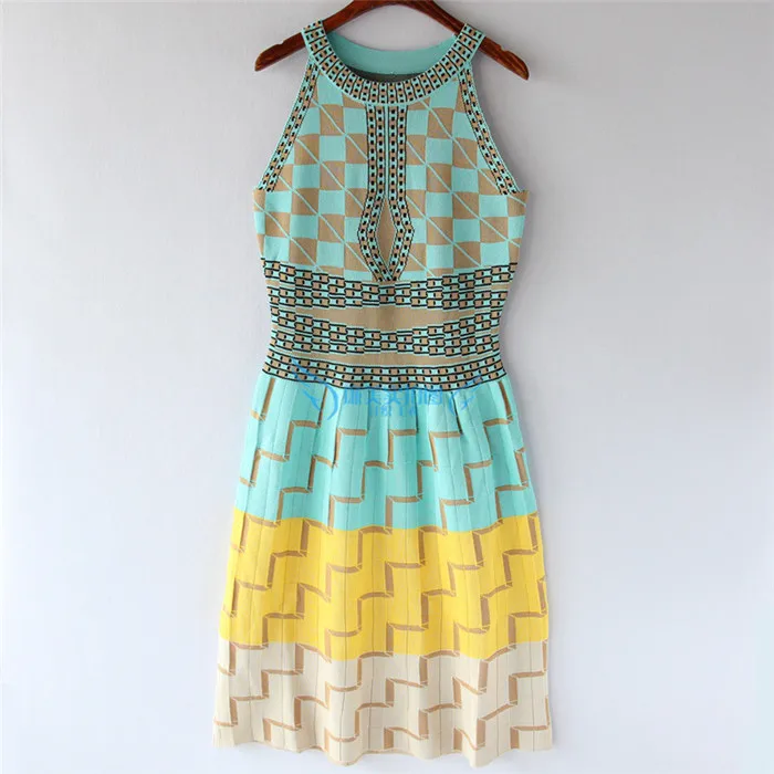 2019 Лето ледяной шелк темперамент дамы Отдых хит цвет геометрические решетки
