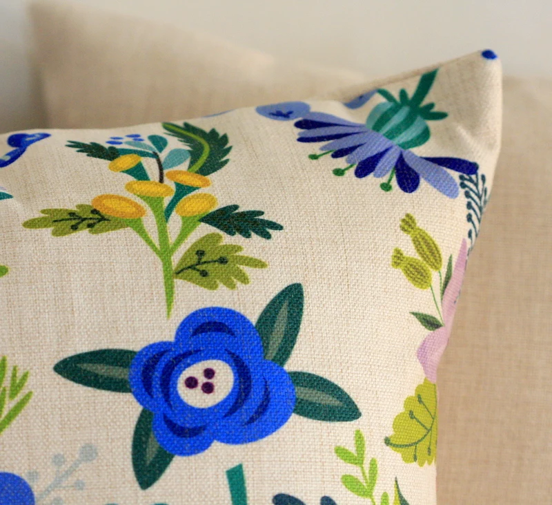 Оптовая продажа льняная наволочка для подушки цветочный рисунок птицы лимон