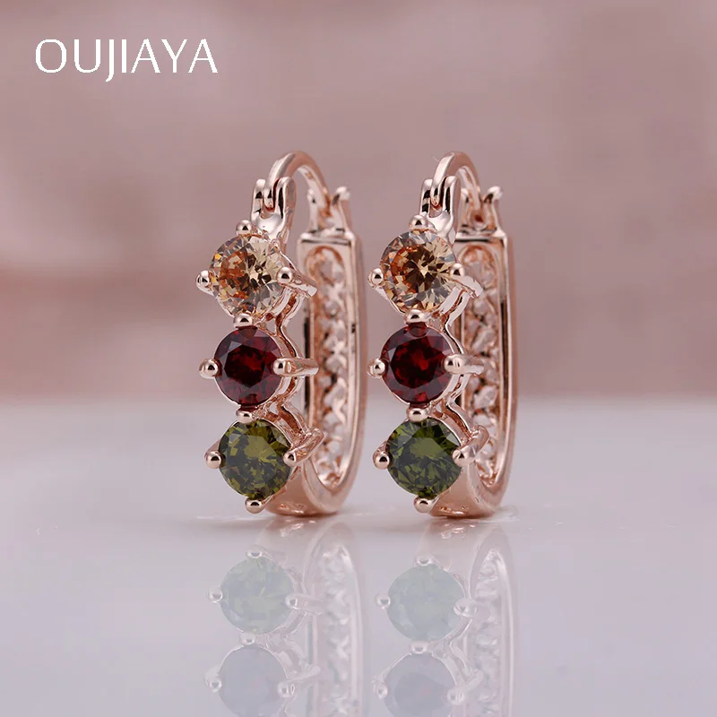 Rose gold-W OUJIAYA роскошный круглый кристалл большая капля 585 розовое золото висячие серьги для женщин цвет натуральный циркон Свадебный подарок на день рождения ювелирные изделия A10 - Окраска металла: Rose gold-W
