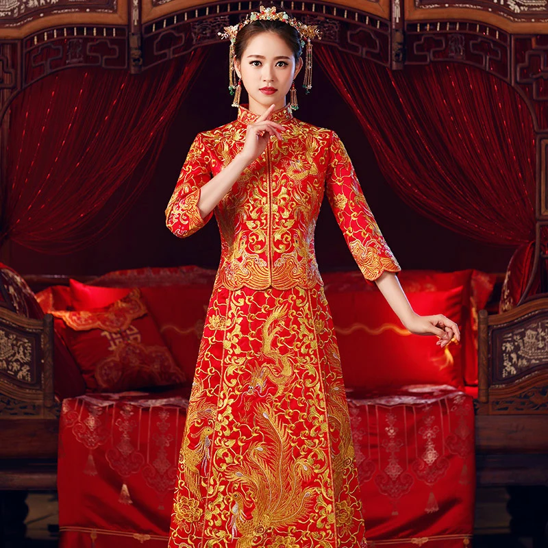 Чонсам с вышивкой для невесты винтажное свадебное платье в китайском стиле