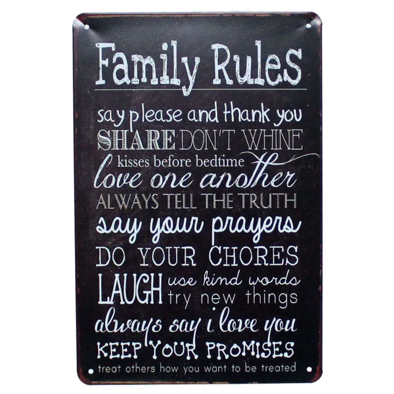 Правила семьи: пожалуйста и спасибо металлическая живопись настенный бар Декор