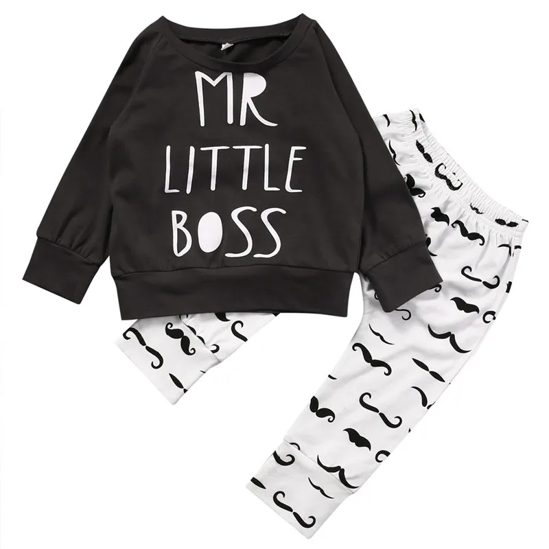 Emmababy 2017 Newborn Baby boy Clothes Set My Little Boss Long Sleeve Cotton T shirt +Pants 2PCS children Outfit Clothing | Детская