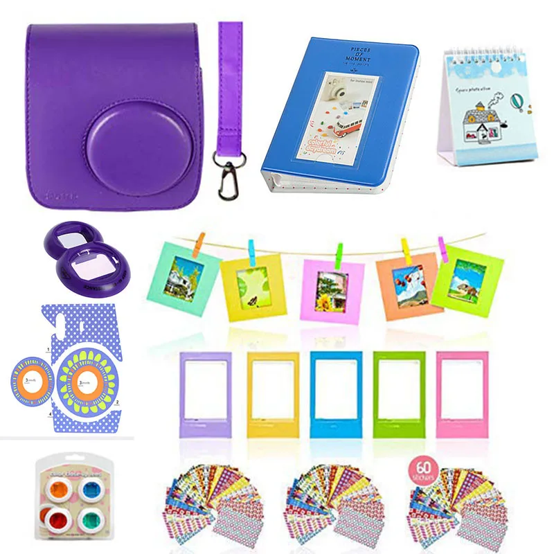 Purple 9 in 1 Accessories Kit for Fujifilm Instax Mini 8/9 Camera Painting Carrying Case Bag Cover/Selfie Mirror/Filter/Album/Sticker - Цвет: Purple